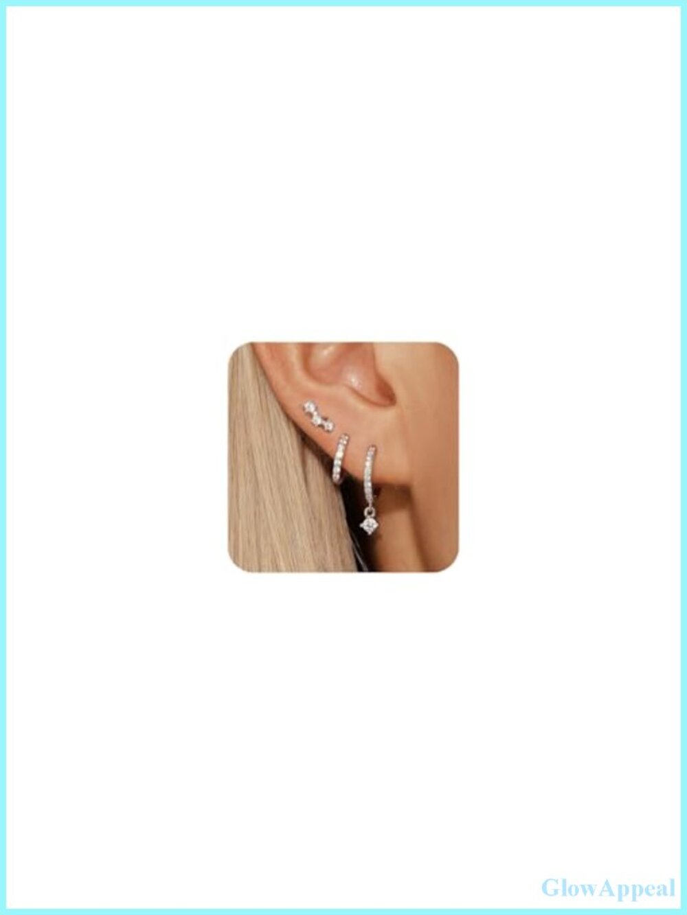 Sterling Silver 3 Pair Huggie Hoop Earring Set Women CZ Studs 14K White Gold